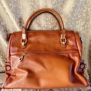 Kattee Tan Genuine Cowhide Leather Shoulder Tote Bag with Crossbody Strap
